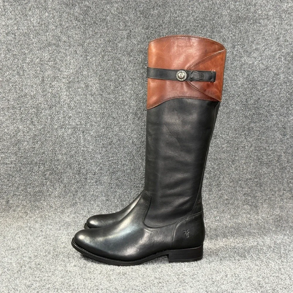 Frye Molly Two Tone Riding Boots Women's 7.5 Brown Black Tall Knee High Rustic